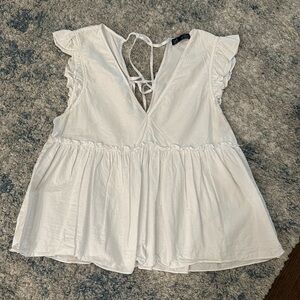 Zara White V Neck Ruffle Sleeve Top